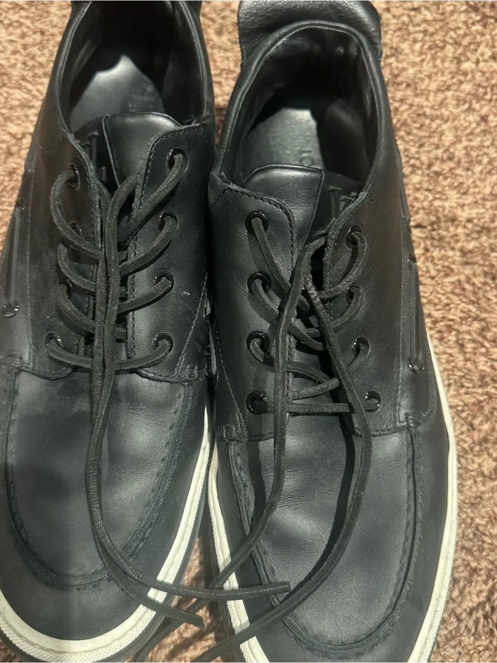 Louis Vuitton Black Leather Boat Shoes with White Trim